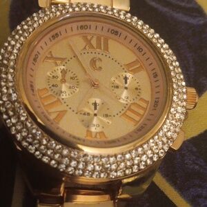 Charming Charlie Ladies Watch Rose Gold Tone Crystals Gold Plates